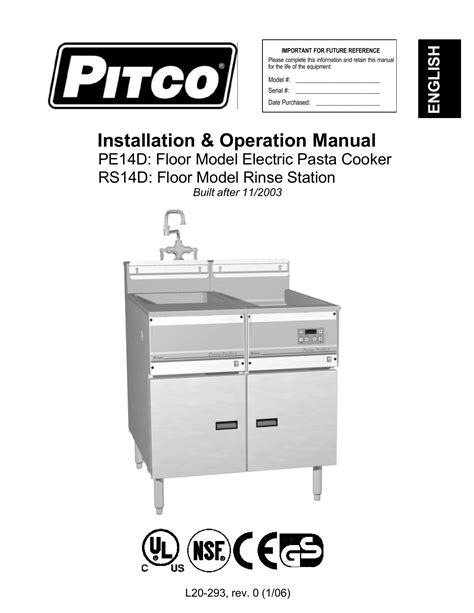 Pitco Frialator L20-316 Manual pdf
